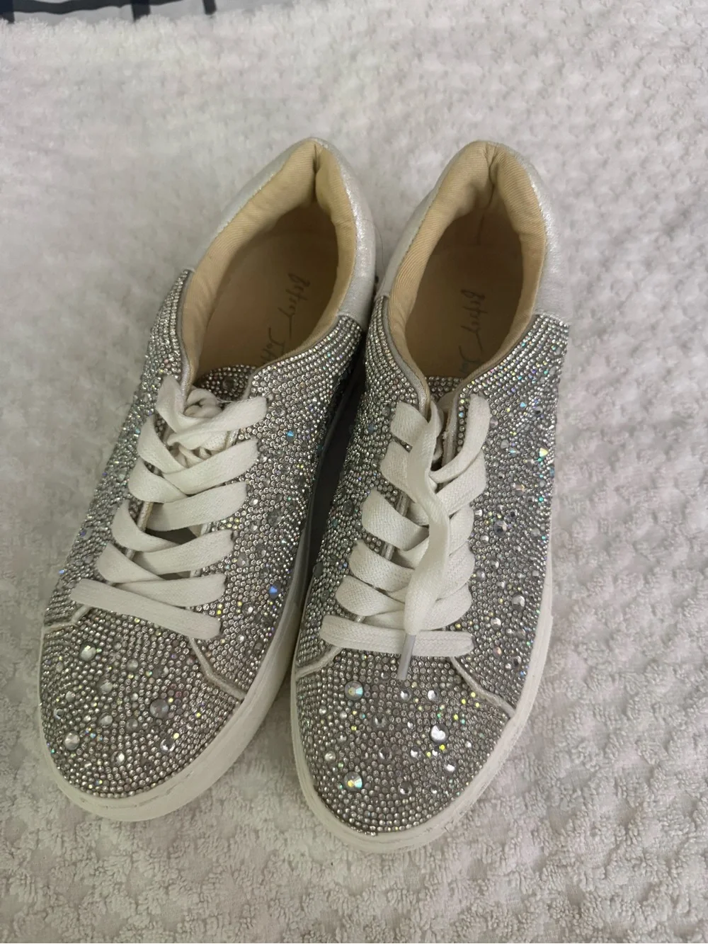Betsey Johnson Silver Crystal-Embellished Lace-Up Sneakers